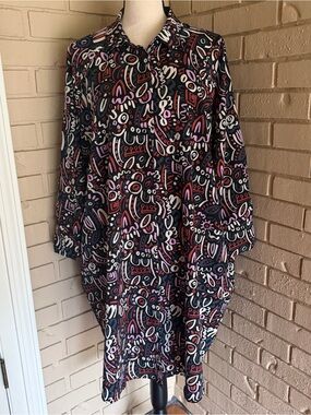 Monkl Oversized Abstract Lagenlook Shirt Dress Artsy Button Front Pockets Size L